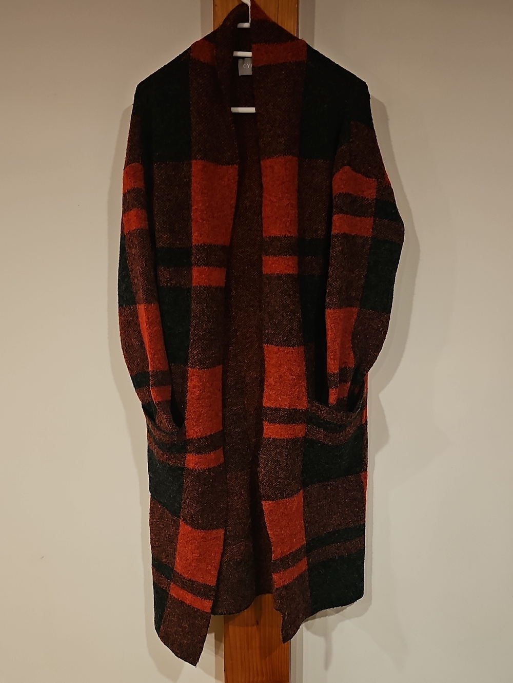 Cyrus Plaid Open-Front Cardigan Sweater - Rust & Black
